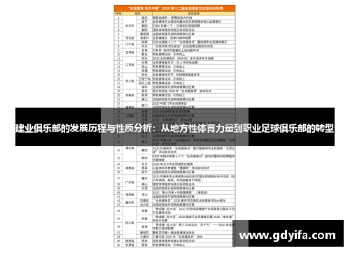 建业俱乐部的发展历程与性质分析：从地方性体育力量到职业足球俱乐部的转型